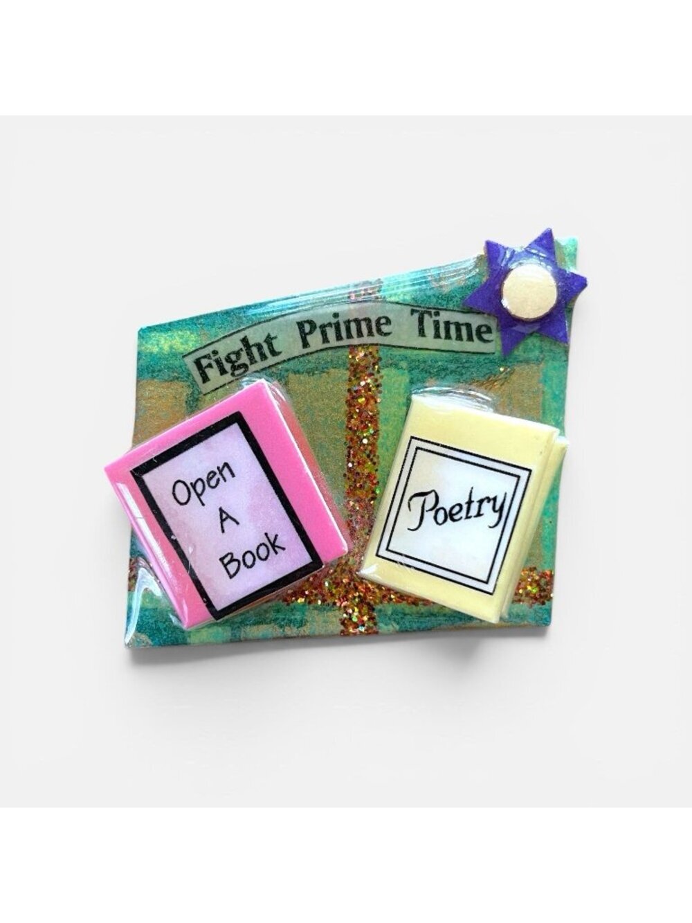 Vintage 90s Lucinda Book Pin Fight Prime Time Brooch Teacher Librarian Gift